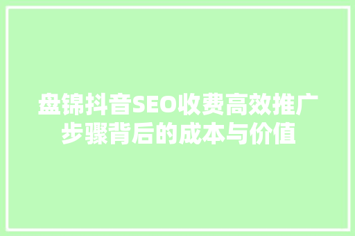 盘锦抖音SEO收费高效推广步骤背后的成本与价值