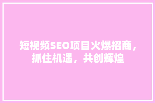 短视频SEO项目火爆招商，抓住机遇，共创辉煌