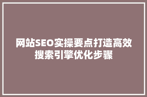 网站SEO实操要点打造高效搜索引擎优化步骤