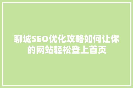 聊城SEO优化攻略如何让你的网站轻松登上首页