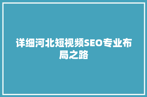 详细河北短视频SEO专业布局之路