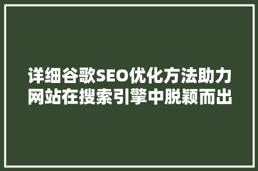 详细谷歌SEO优化方法助力网站在搜索引擎中脱颖而出