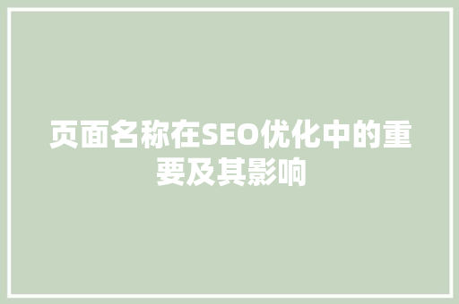 页面名称在SEO优化中的重要及其影响