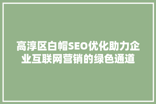 高淳区白帽SEO优化助力企业互联网营销的绿色通道