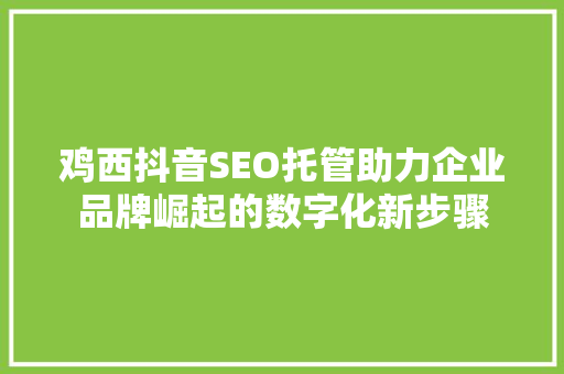 鸡西抖音SEO托管助力企业品牌崛起的数字化新步骤