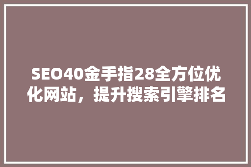SEO40金手指28全方位优化网站，提升搜索引擎排名
