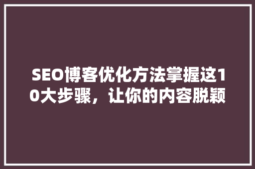SEO博客优化方法掌握这10大步骤，让你的内容脱颖而出