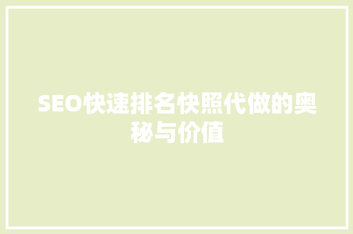 SEO快速排名快照代做的奥秘与价值
