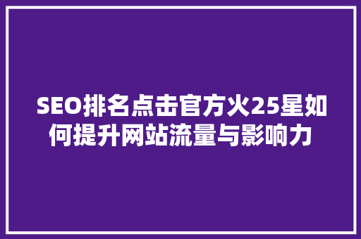 SEO排名点击官方火25星如何提升网站流量与影响力