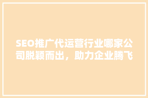 SEO推广代运营行业哪家公司脱颖而出，助力企业腾飞