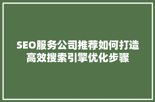 SEO服务公司推荐如何打造高效搜索引擎优化步骤