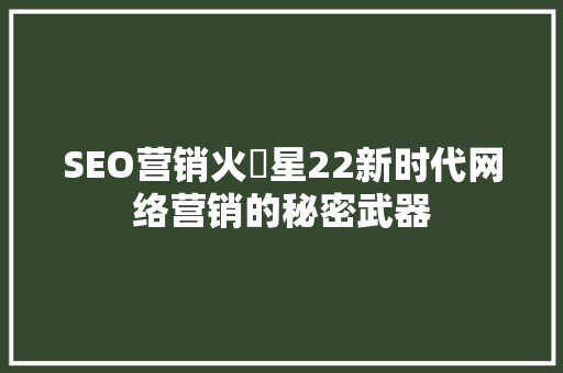 SEO营销火亅星22新时代网络营销的秘密武器