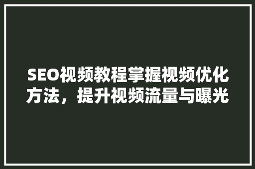 SEO视频教程掌握视频优化方法，提升视频流量与曝光度