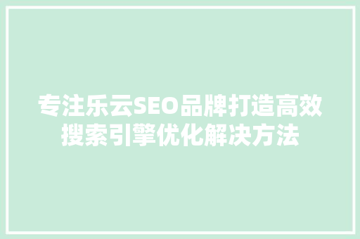 专注乐云SEO品牌打造高效搜索引擎优化解决方法