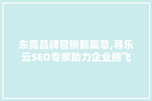 东莞品牌营销新篇章,寻乐云SEO专家助力企业腾飞