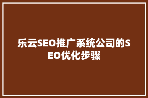 乐云SEO推广系统公司的SEO优化步骤