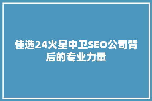 佳选24火星中卫SEO公司背后的专业力量