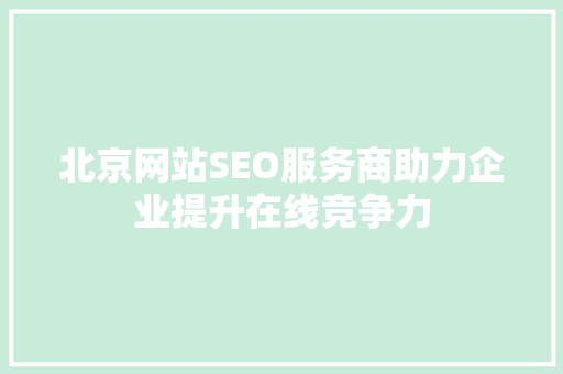 北京网站SEO服务商助力企业提升在线竞争力