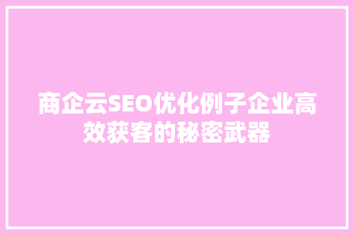 商企云SEO优化例子企业高效获客的秘密武器