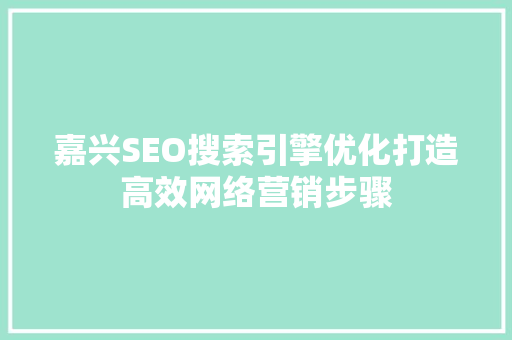 嘉兴SEO搜索引擎优化打造高效网络营销步骤