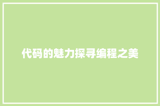 代码的魅力探寻编程之美