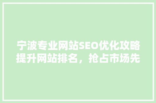 宁波专业网站SEO优化攻略提升网站排名，抢占市场先机