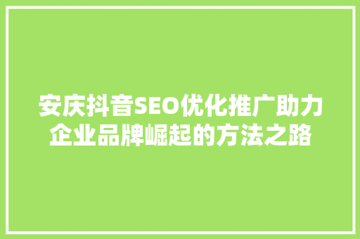安庆抖音SEO优化推广助力企业品牌崛起的方法之路