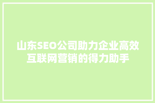 山东SEO公司助力企业高效互联网营销的得力助手