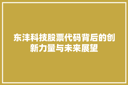 东沣科技股票代码背后的创新力量与未来展望