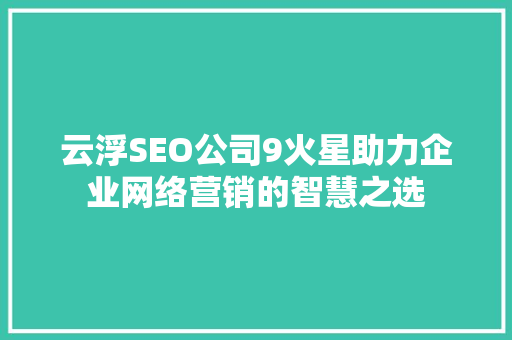 云浮SEO公司9火星助力企业网络营销的智慧之选