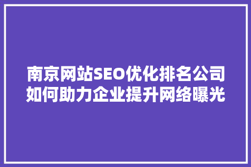 南京网站SEO优化排名公司如何助力企业提升网络曝光度