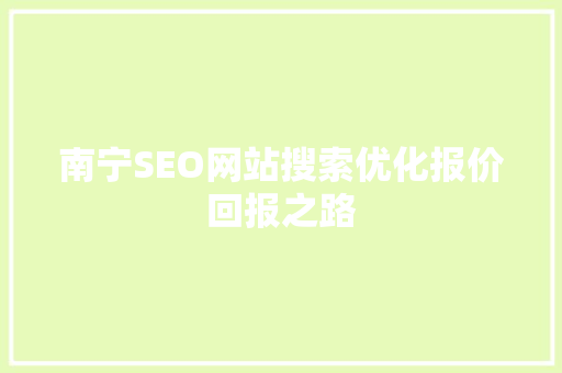 南宁SEO网站搜索优化报价回报之路