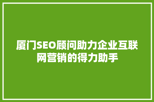 厦门SEO顾问助力企业互联网营销的得力助手