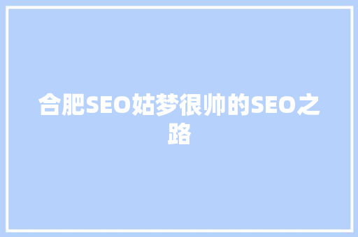 合肥SEO姑梦很帅的SEO之路