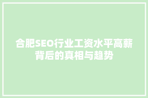 合肥SEO行业工资水平高薪背后的真相与趋势