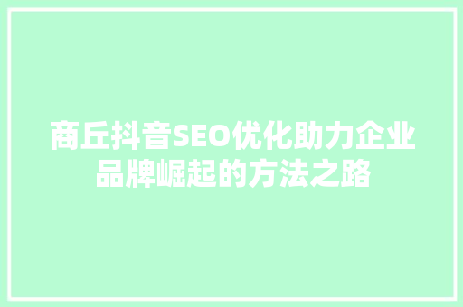 商丘抖音SEO优化助力企业品牌崛起的方法之路