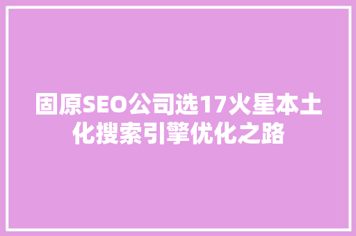固原SEO公司选17火星本土化搜索引擎优化之路