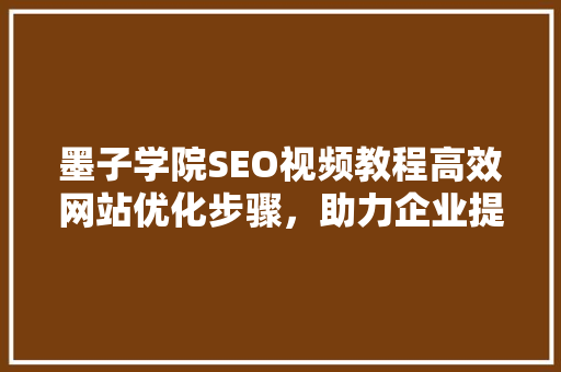 墨子学院SEO视频教程高效网站优化步骤，助力企业提升网络竞争力
