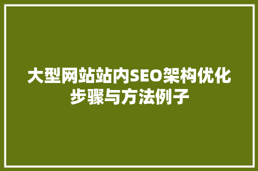 大型网站站内SEO架构优化步骤与方法例子