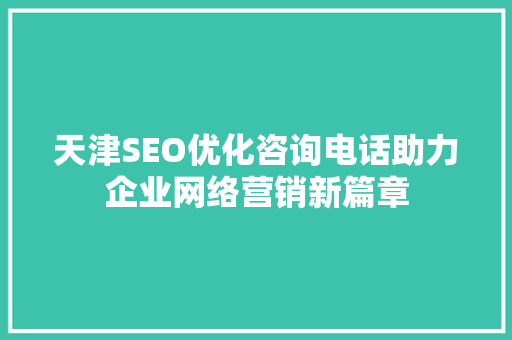 天津SEO优化咨询电话助力企业网络营销新篇章