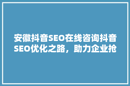 安徽抖音SEO在线咨询抖音SEO优化之路，助力企业抢占流量高地
