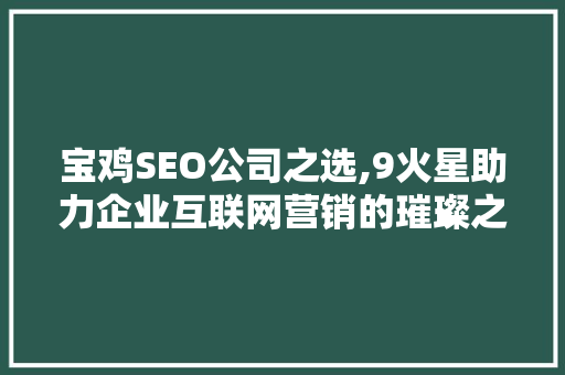 宝鸡SEO公司之选,9火星助力企业互联网营销的璀璨之星