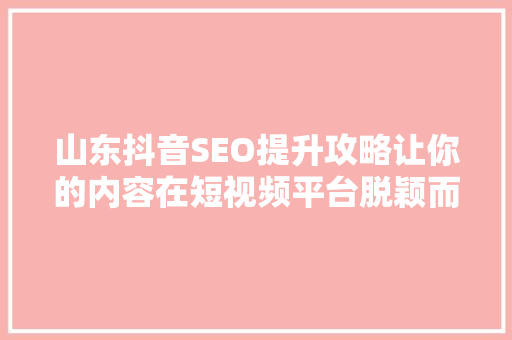 山东抖音SEO提升攻略让你的内容在短视频平台脱颖而出