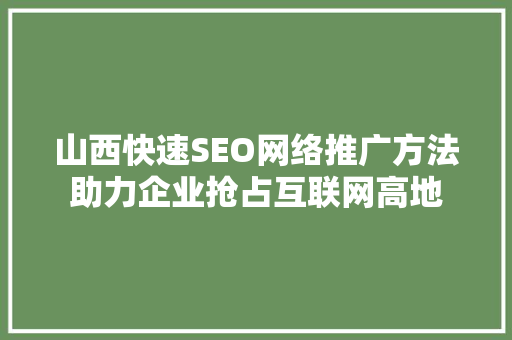 山西快速SEO网络推广方法助力企业抢占互联网高地