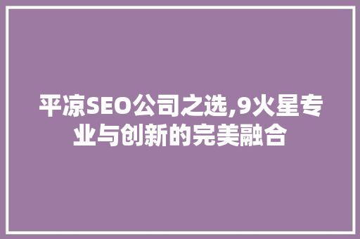 平凉SEO公司之选,9火星专业与创新的完美融合