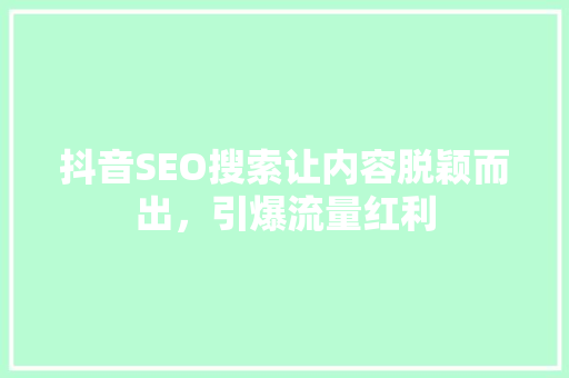 抖音SEO搜索让内容脱颖而出，引爆流量红利