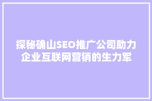 探秘确山SEO推广公司助力企业互联网营销的生力军
