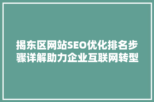 揭东区网站SEO优化排名步骤详解助力企业互联网转型