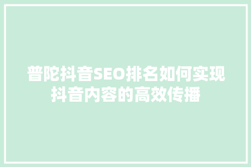普陀抖音SEO排名如何实现抖音内容的高效传播