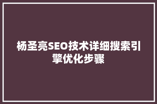 杨圣亮SEO技术详细搜索引擎优化步骤